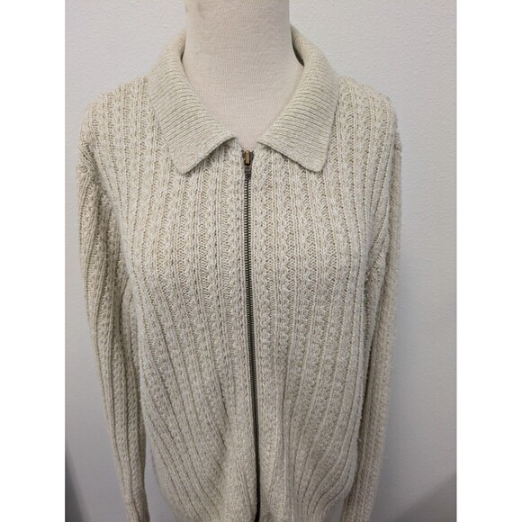 Vintage Jennifer Moore Ivory Open Knit Chunky Zip Up Sweater sz 8 Neutral Basic - Picture 4 of 10